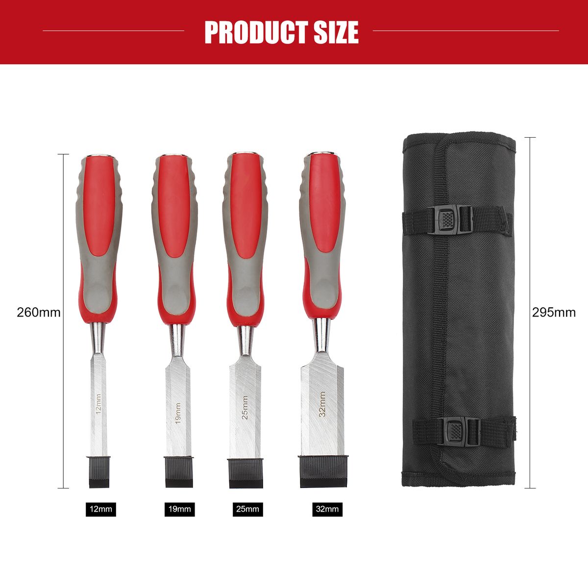 5pcs Wood Chisel Set For Carpentry With Storage Bag Non-slip