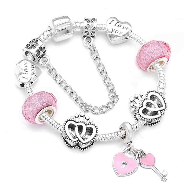 Boosbiy Silver Plated Charm Bracelet With Heart Beads For