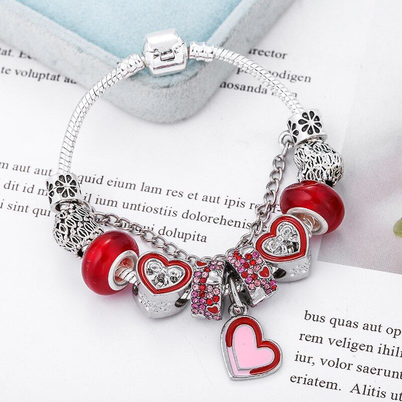 Boosbiy Silver Plated Charm Bracelet With Heart Beads For