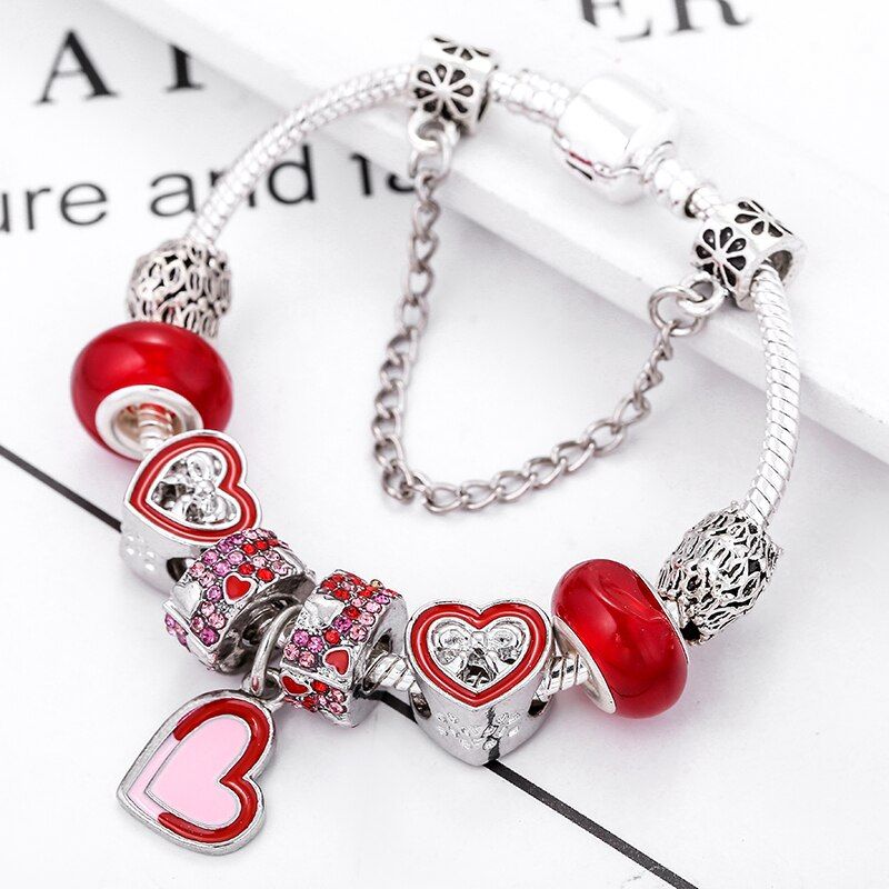 Boosbiy Silver Plated Charm Bracelet With Heart Beads For