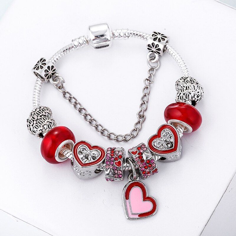Boosbiy Silver Plated Charm Bracelet With Heart Beads For