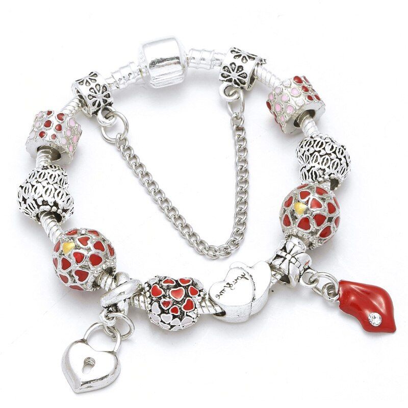 Boosbiy Silver Plated Charm Bracelet With Heart Beads For