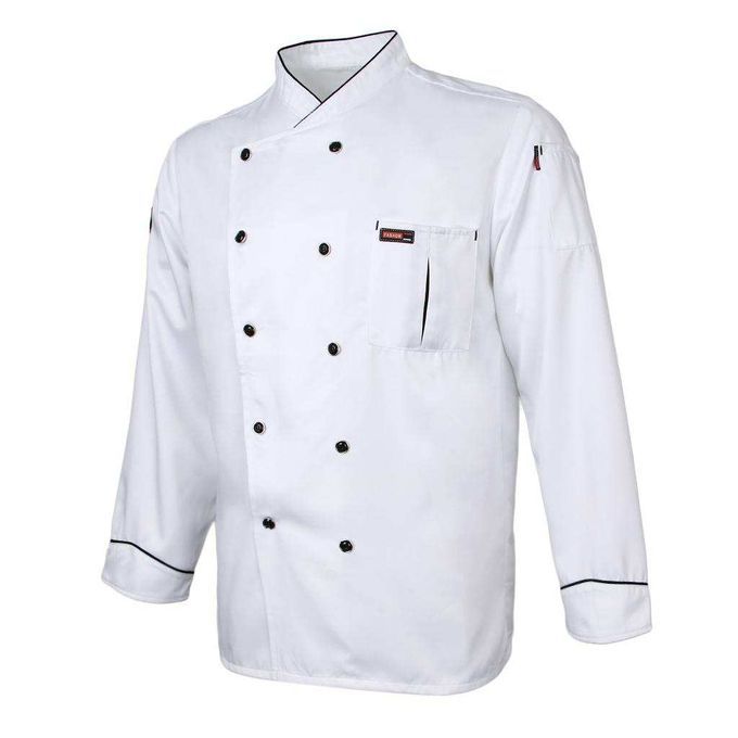 Men Women Piping Chef Jacket Coat Uniform Long Sleeve Hotel 2XL White