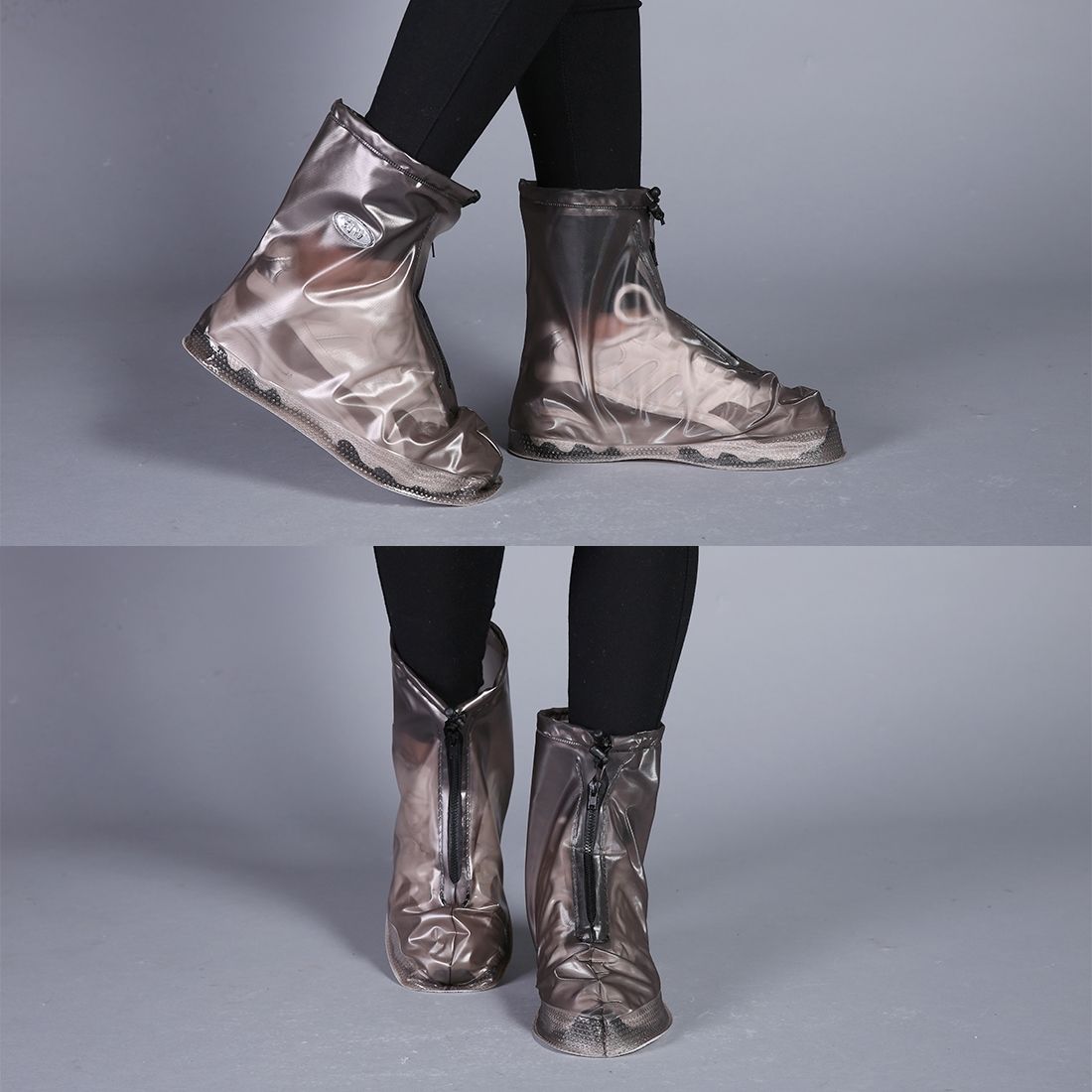 Fashion PVC Non-slip Waterproof Thick-soled Shoe Cover Size: M(Coffee)