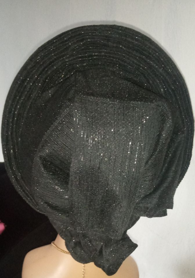 Beautiful Black Round Auto Gele