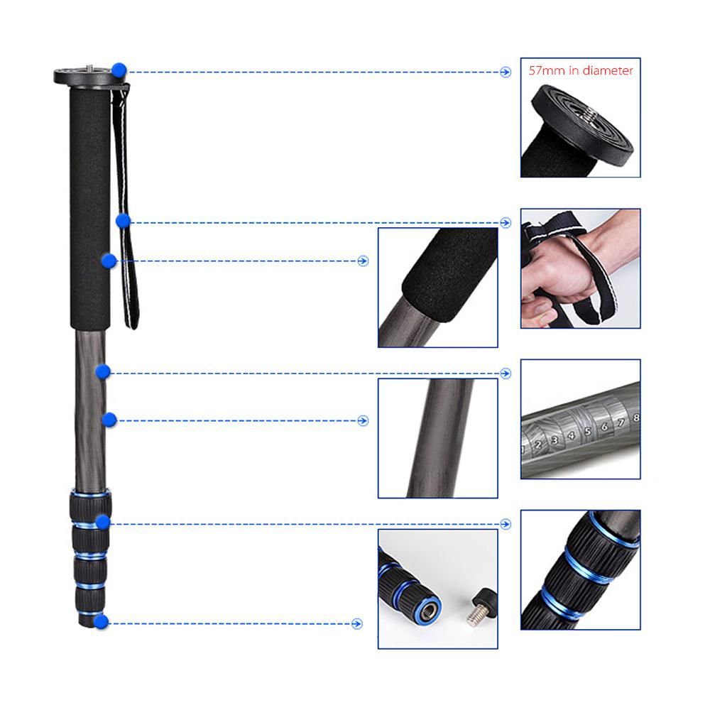 5-Section Telescopic Carbon Fiber Lightweight Photography DSLR Camera Monopod Unipod Walking Stick for Nikon Canon Pentax Olympus Elders