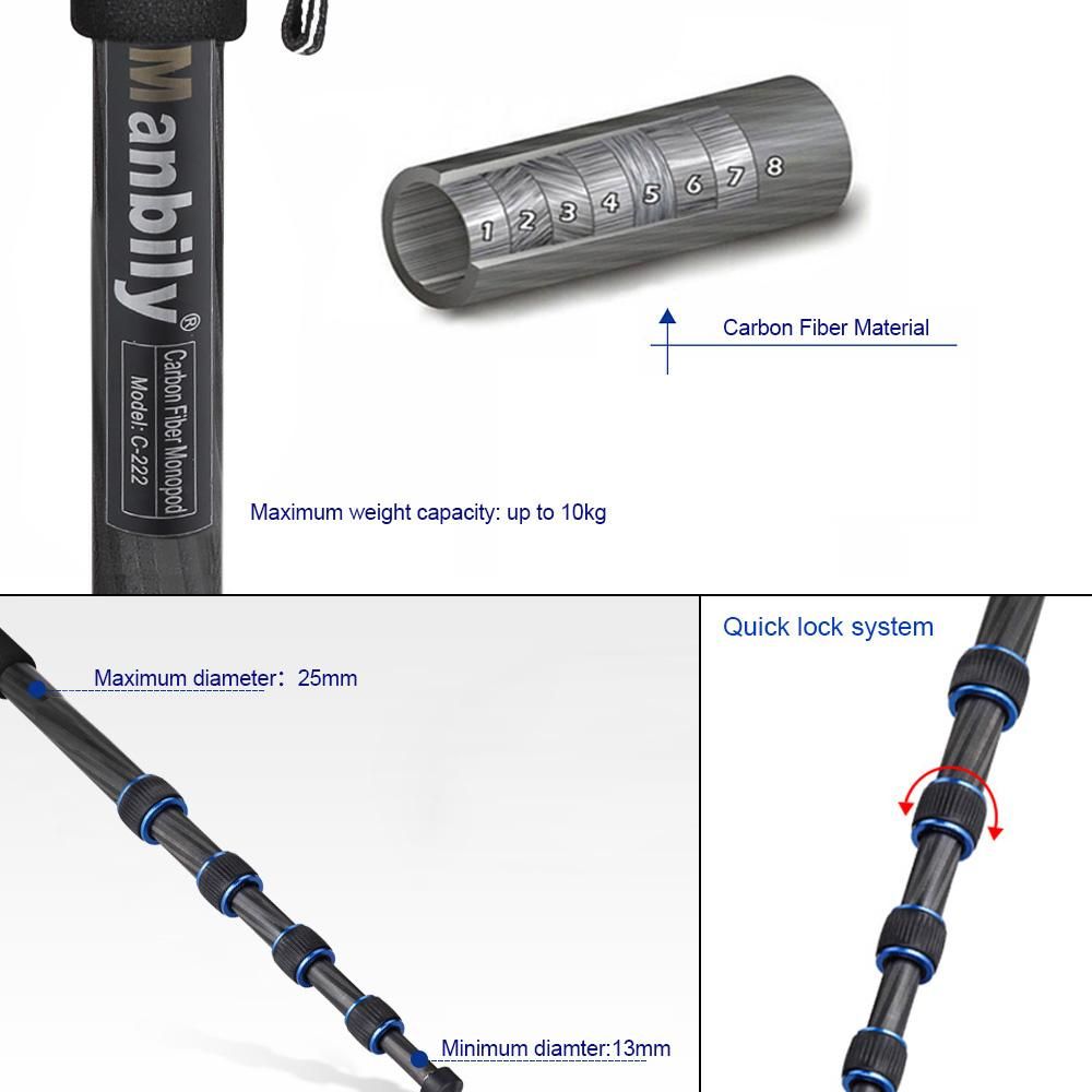 5-Section Telescopic Carbon Fiber Lightweight Photography DSLR Camera Monopod Unipod Walking Stick for Nikon Canon Pentax Olympus Elders