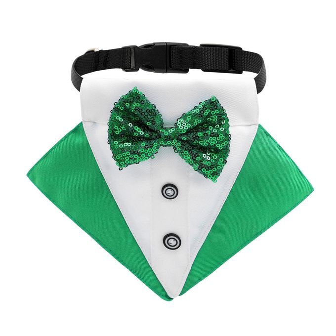 Dog Bandana Collar W/ Bow Tie St. Patrick's Day Cosplay Green White L