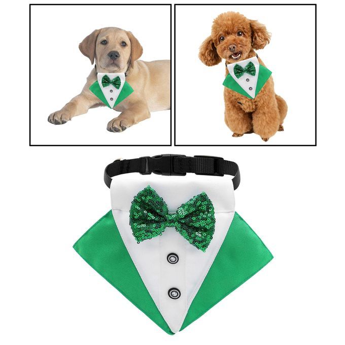 Dog Bandana Collar W/ Bow Tie St. Patrick's Day Cosplay Green White L