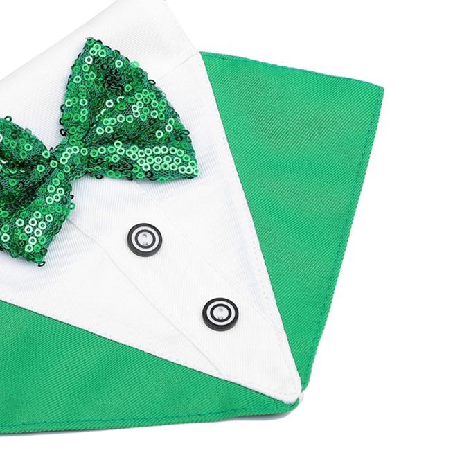 Dog Bandana Collar W/ Bow Tie St. Patrick's Day Cosplay Green White L