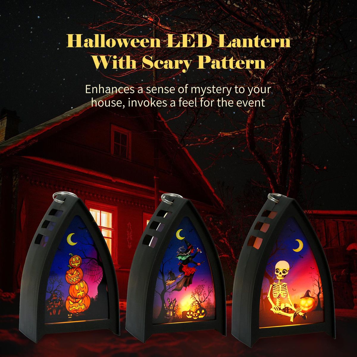 Witch Halloween LED Lantern LEDs Fairy Lights Lamp Battery Operated Halloween Hanging Lighting for Home Party Porch House Bar Backyard Decoration