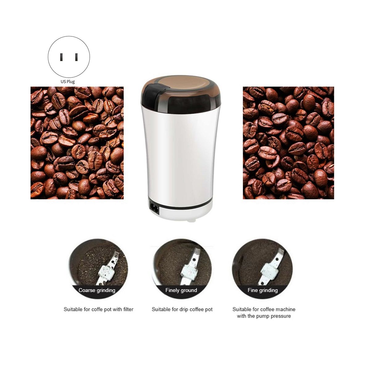 Portable Electric Coffee Bean Grinder Mill Kitchen Tool Herbs Salt Pepper Spices Nuts Grains Mini Medicine US Plug A