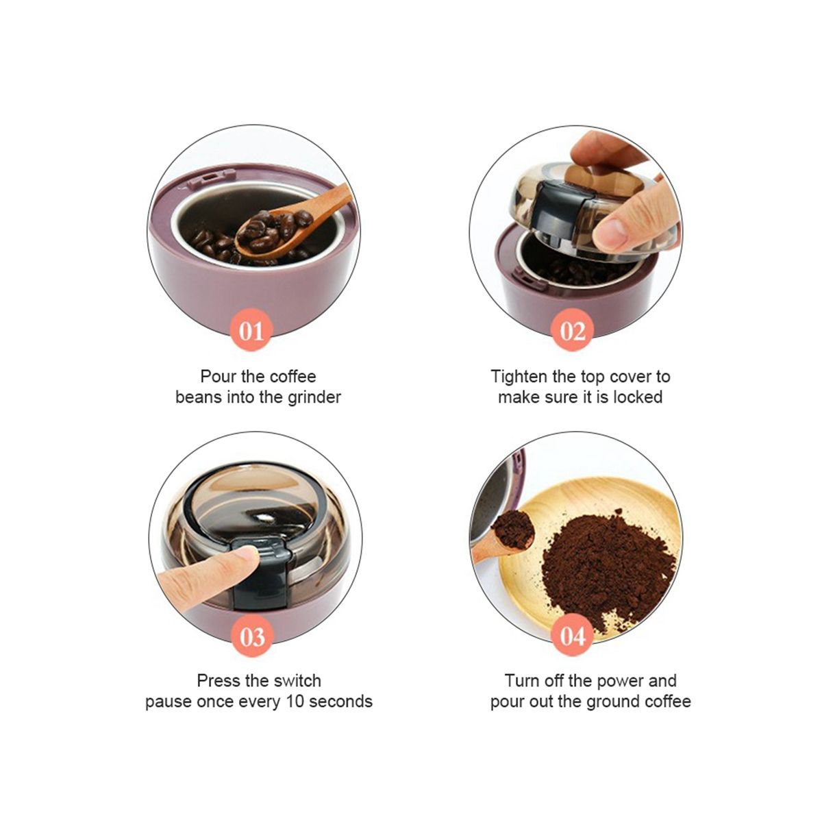 Portable Electric Coffee Bean Grinder Mill Kitchen Tool Herbs Salt Pepper Spices Nuts Grains Mini Medicine US Plug A