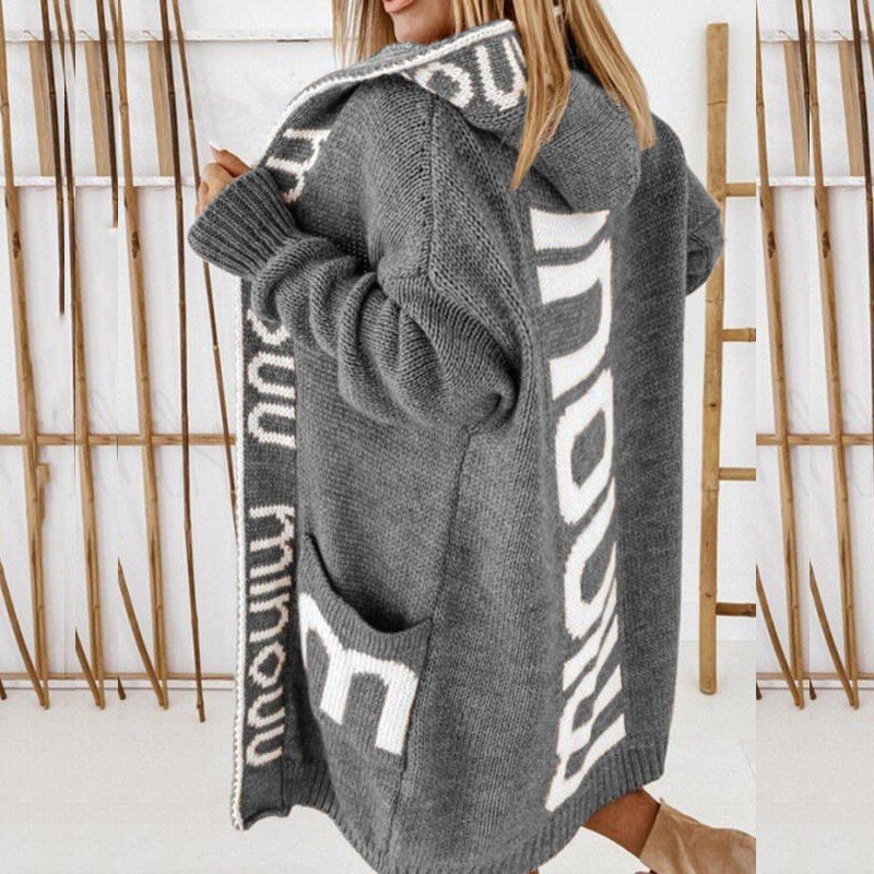 Elegant Warm Fall Winter Overcoats Women Fashion Letter Print Woolen Coat Ladies Casual Leopard Hooded Coats Streetwear 2021 New