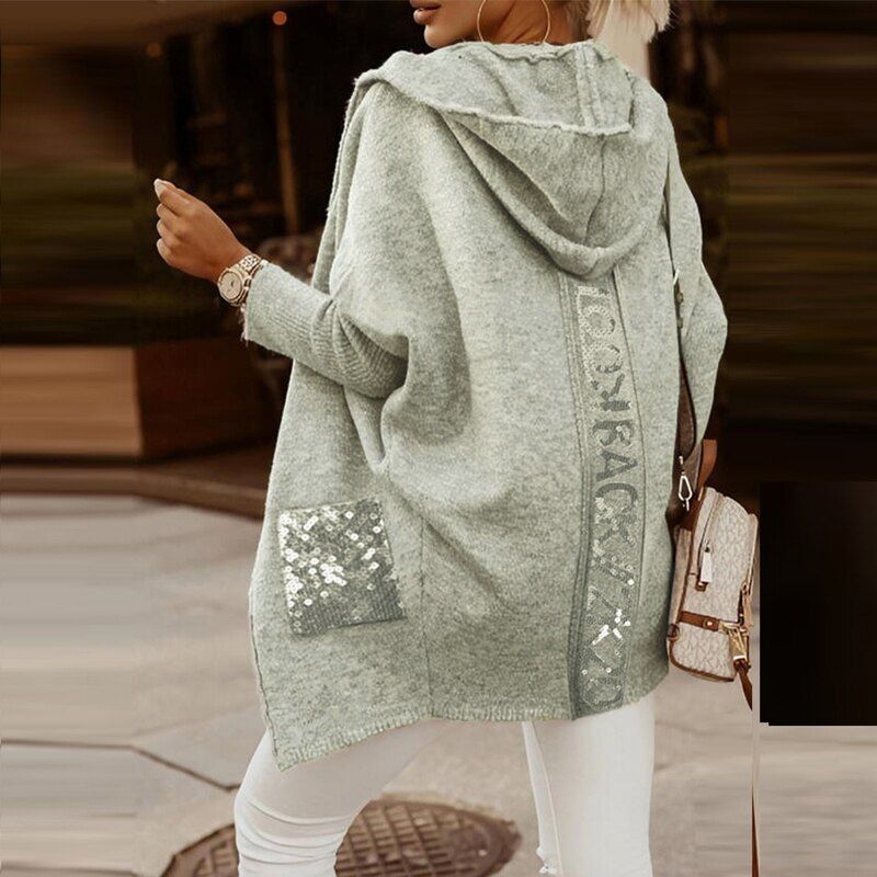 Elegant Warm Fall Winter Overcoats Women Fashion Letter Print Woolen Coat Ladies Casual Leopard Hooded Coats Streetwear 2021 New