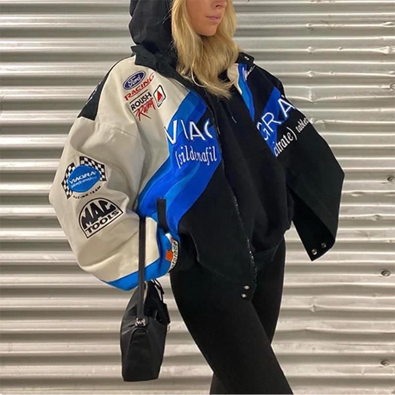 2021 Spring New Jacket Sporty Blue Print Casual Loose Sleeve Windbreaker Coat