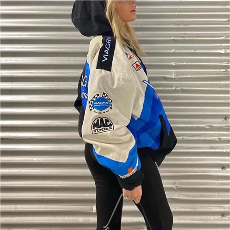 2021 Spring New Jacket Sporty Blue Print Casual Loose Sleeve Windbreaker Coat