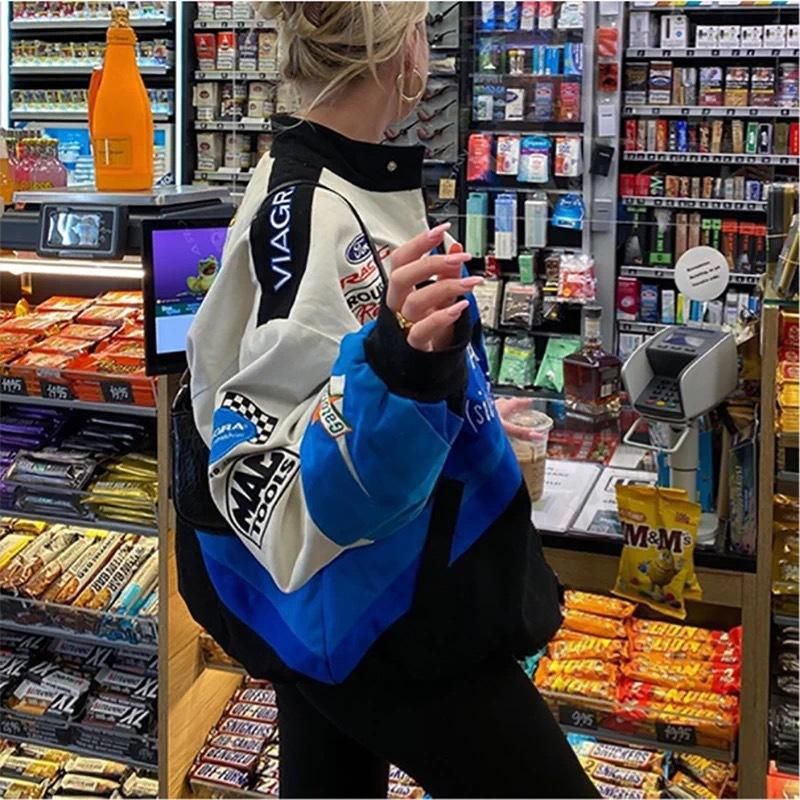 2021 Spring New Jacket Sporty Blue Print Casual Loose Sleeve Windbreaker Coat