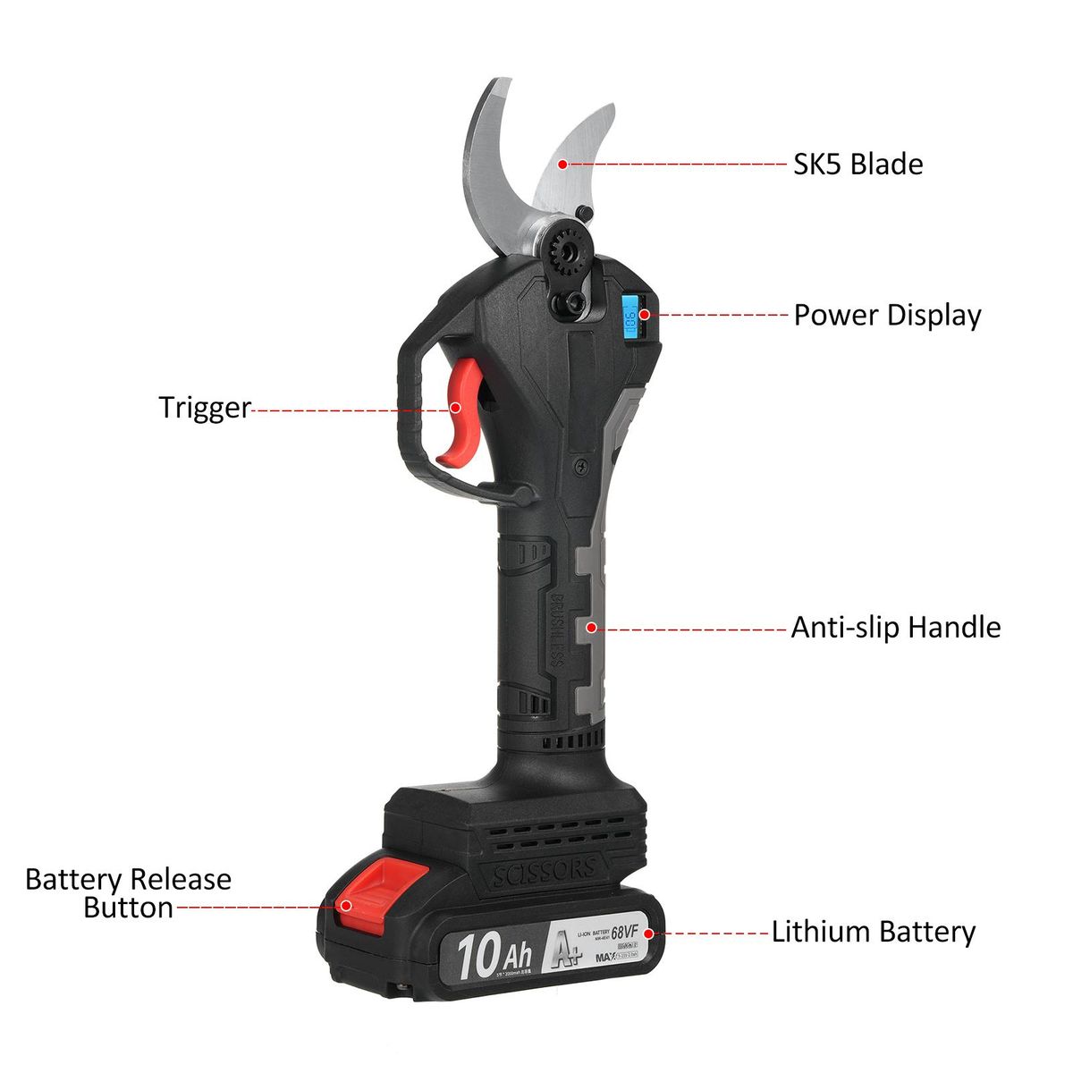 Electric Pruning Shears Cordless Electric Pruning Battery Powered Tree Branch Pruner with Brushless Motor 21V Lithium Battery 30mm-40mm Inch Cutting Diameter LCD Display Screen