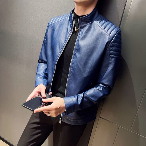 Men's Outdoor Casual Windproof Leather Jacket-Blue