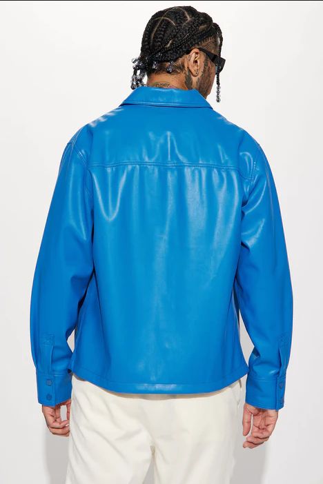 Night Out Faux Leather Shacket Top Only - Blue