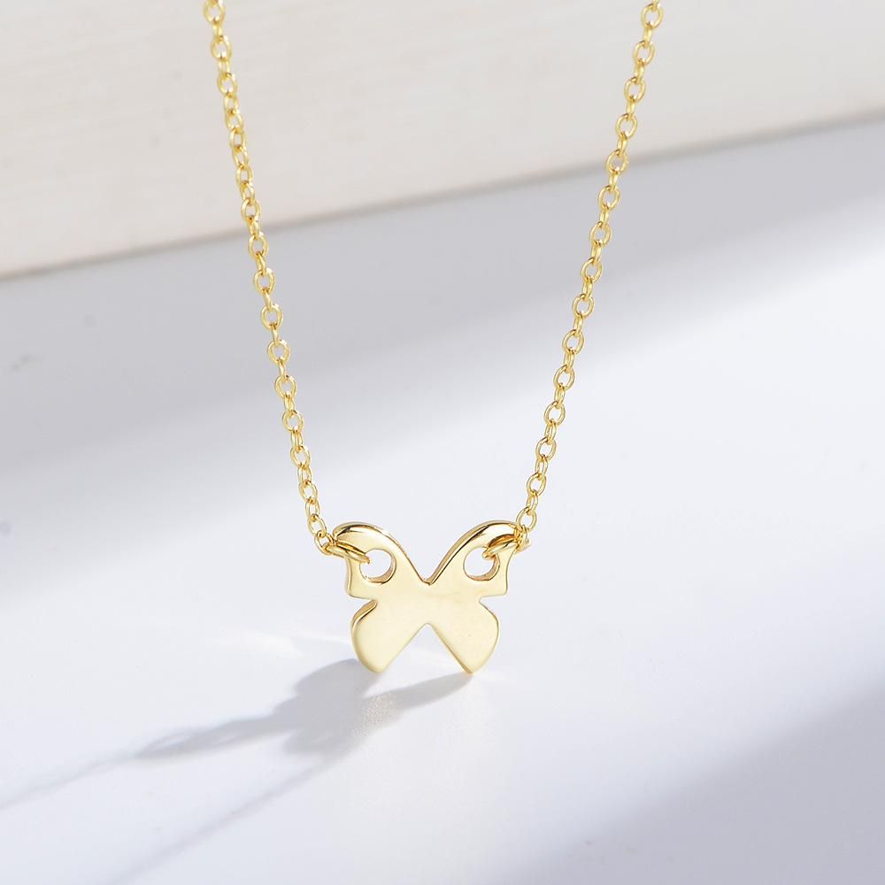 S925 Sterling Silver Mini Glossy Small Butterfly Necklace Women's Simple Choker Mori Style