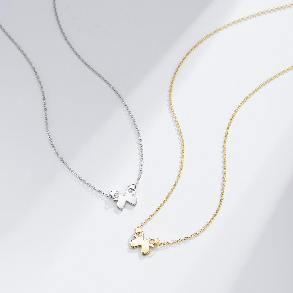 S925 Sterling Silver Mini Glossy Small Butterfly Necklace Women's Simple Choker Mori Style