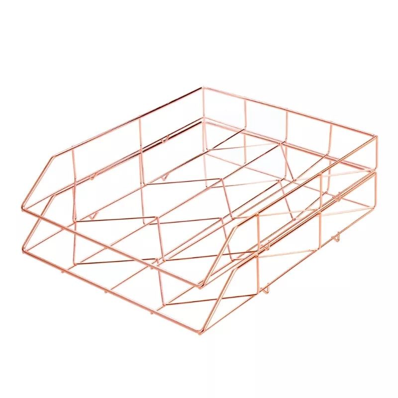 Stylish Rose Gold File Tray Wire Iron Elegant Letter Size