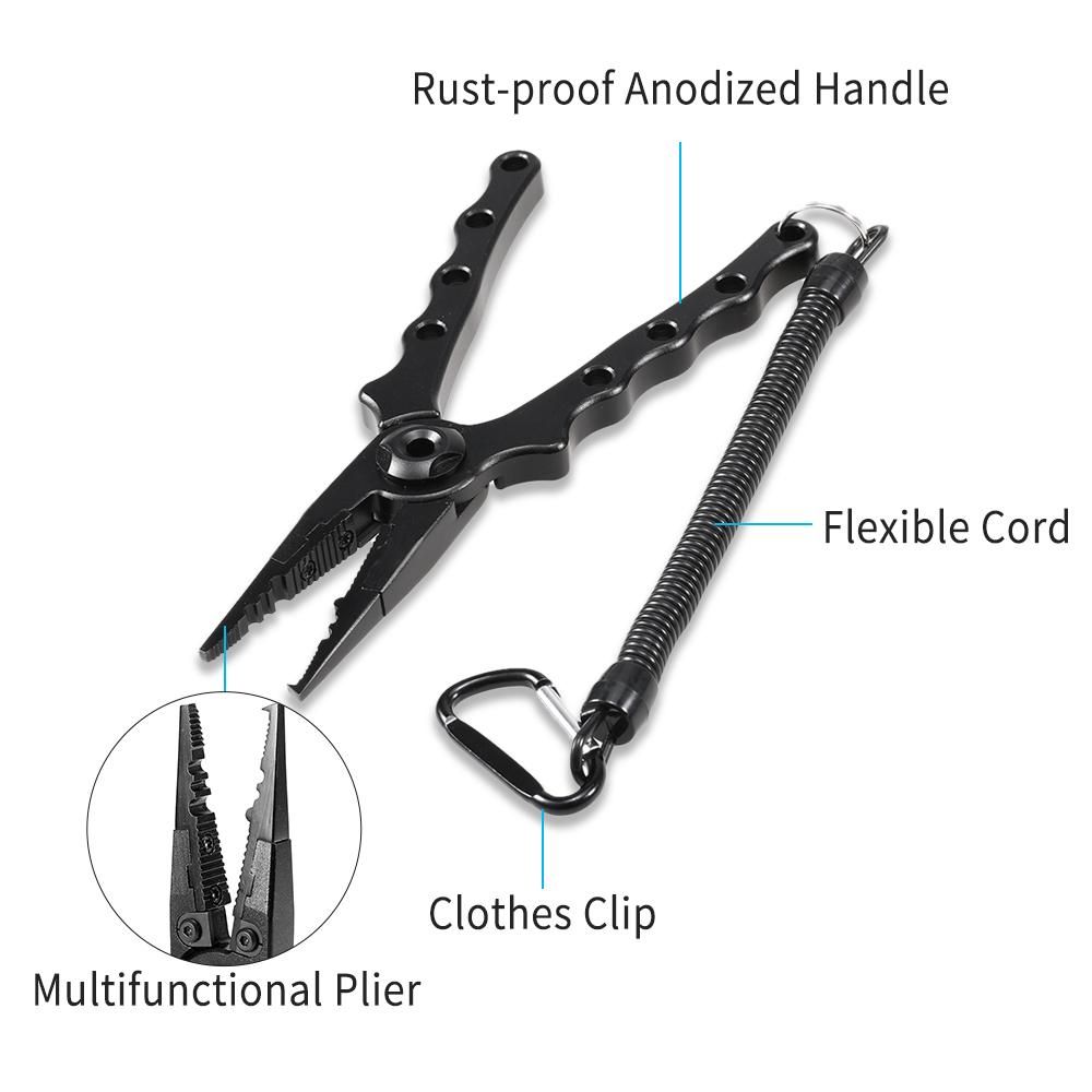 Ultralight Aluminum Fishing Pliers Split Ring Cutters Hooks Remover Fishing Holder Tackle With Oxford Sheath Security Landyard Aluminum Fishing Gripper Hook Remover Fishing Lip Plier Fishing Tools Set Portable Fishing Tackle