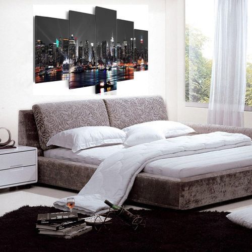 5 Panels USA New York City Night Canvas Print Pictures Wall Art Canvas Painting#unframe