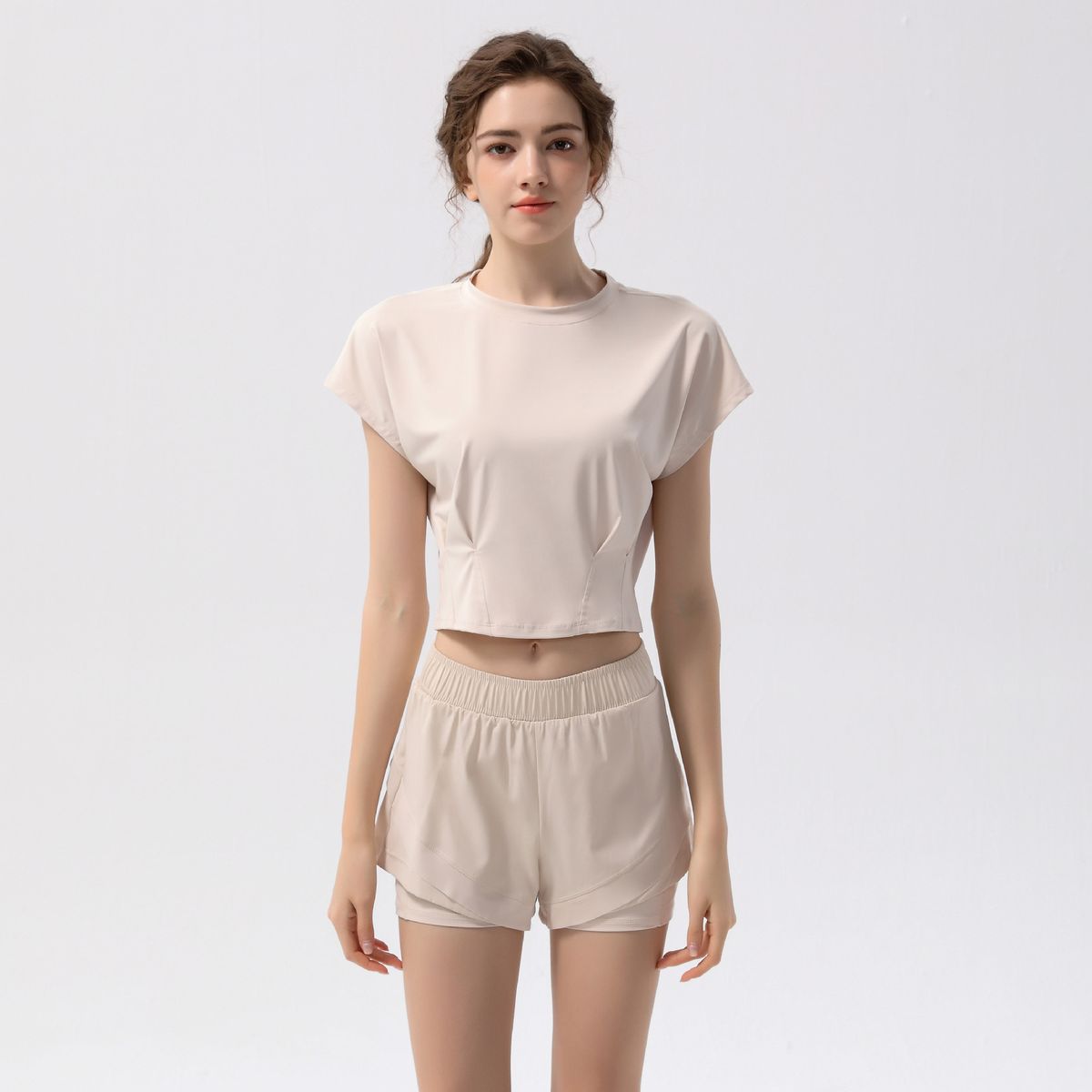 Womens Sport Short Sleeve Tops Casual Workout T-Shirts+Shorts