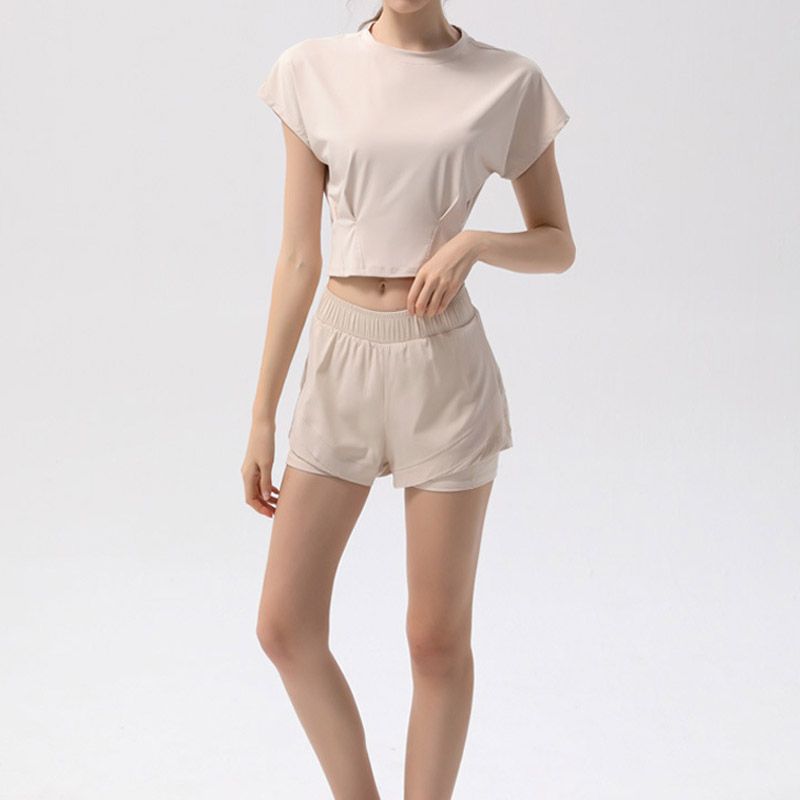 Womens Sport Short Sleeve Tops Casual Workout T-Shirts+Shorts
