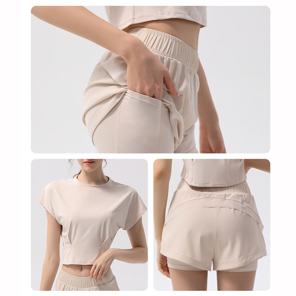 Womens Sport Short Sleeve Tops Casual Workout T-Shirts+Shorts