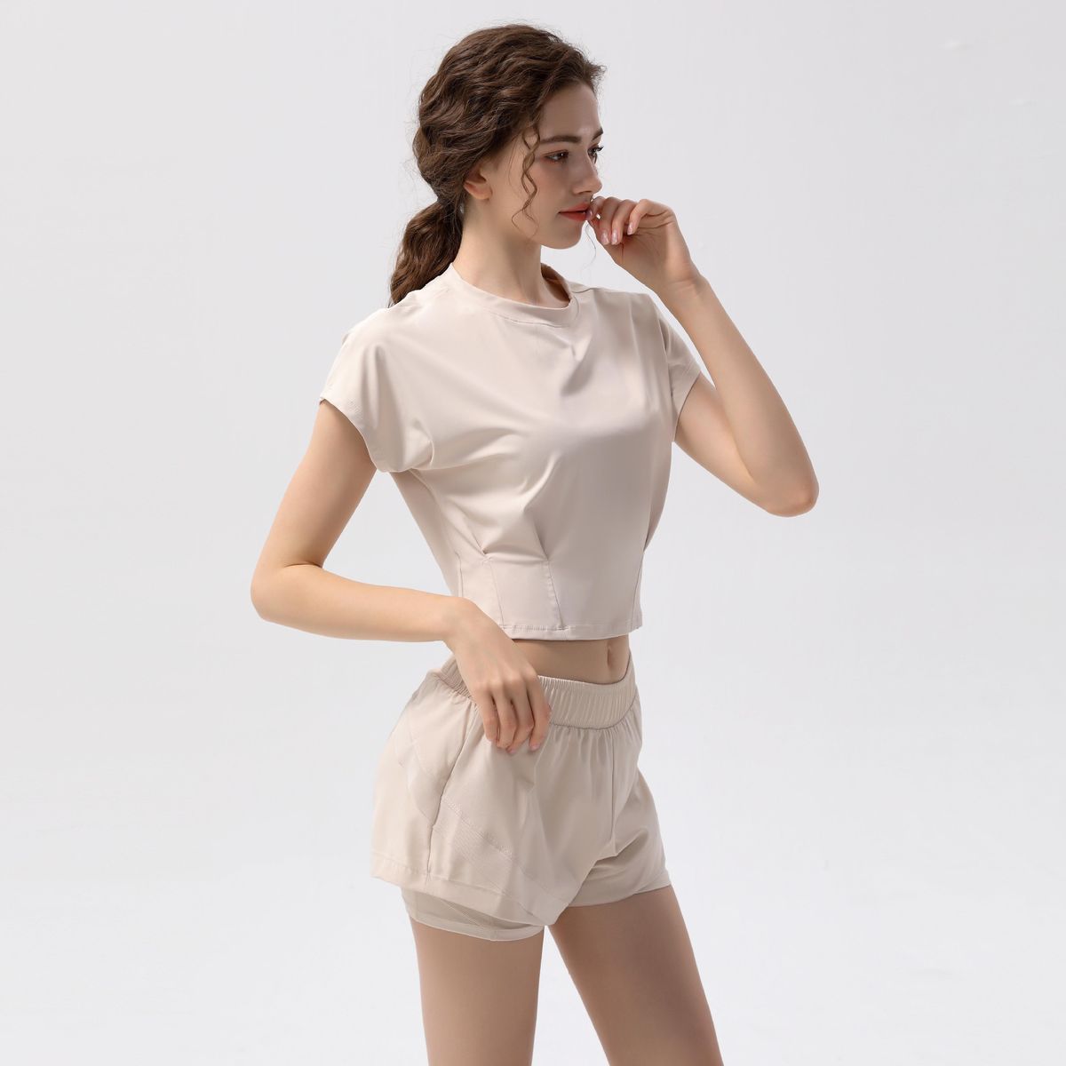 Womens Sport Short Sleeve Tops Casual Workout T-Shirts+Shorts