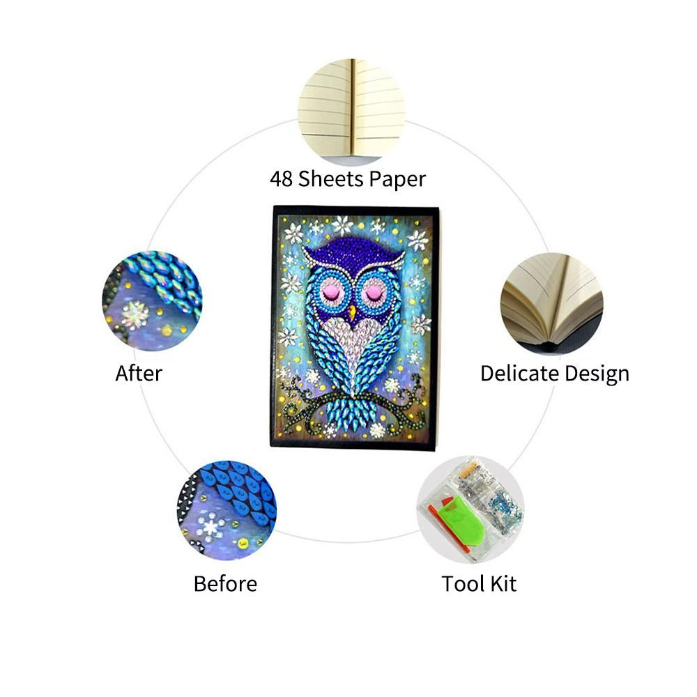 DIY Special Shaped Diamond Jewel Paint Cover Notebook Cross Stitch Colourful Diamonds Writing Diary Notepad Book 48 Sheets Christmas Birthday Art Craft Gift
