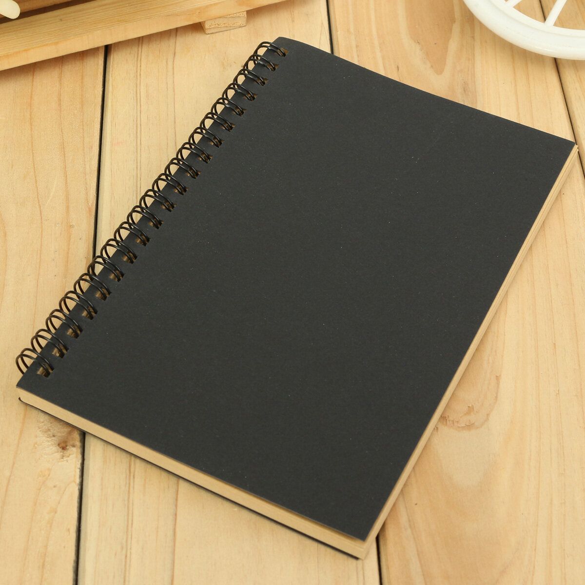 Reeves Retro Spiral Bound Coil Sketch Book Blank Notebook Kraft Sketching Paper Black Card Cover White Paper Inside Page Black Cardboard Cover Kraft Paper Inner Page