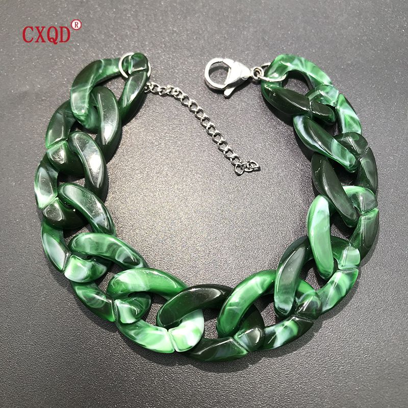Vintage Stainless Steel Acrylic Thick Chain Let Ladies Multicolor Charm