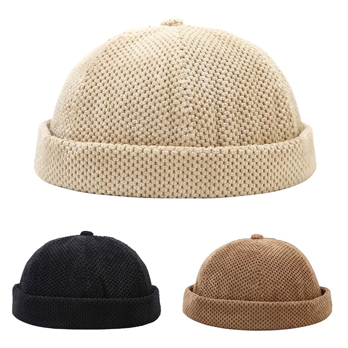 Men Women Winter Hat Docker Cap Brimless Adjustable Vintage