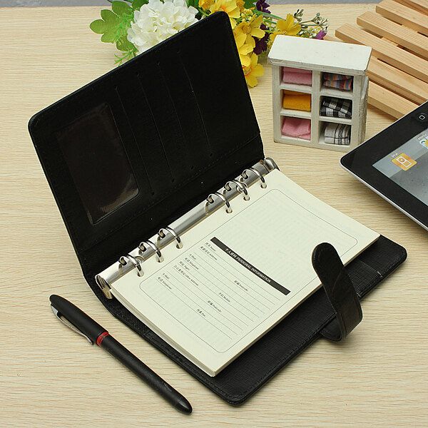 Identity Dairy Personal Planner Organiser Leather Hook Note Book Filofax Gift Black Black