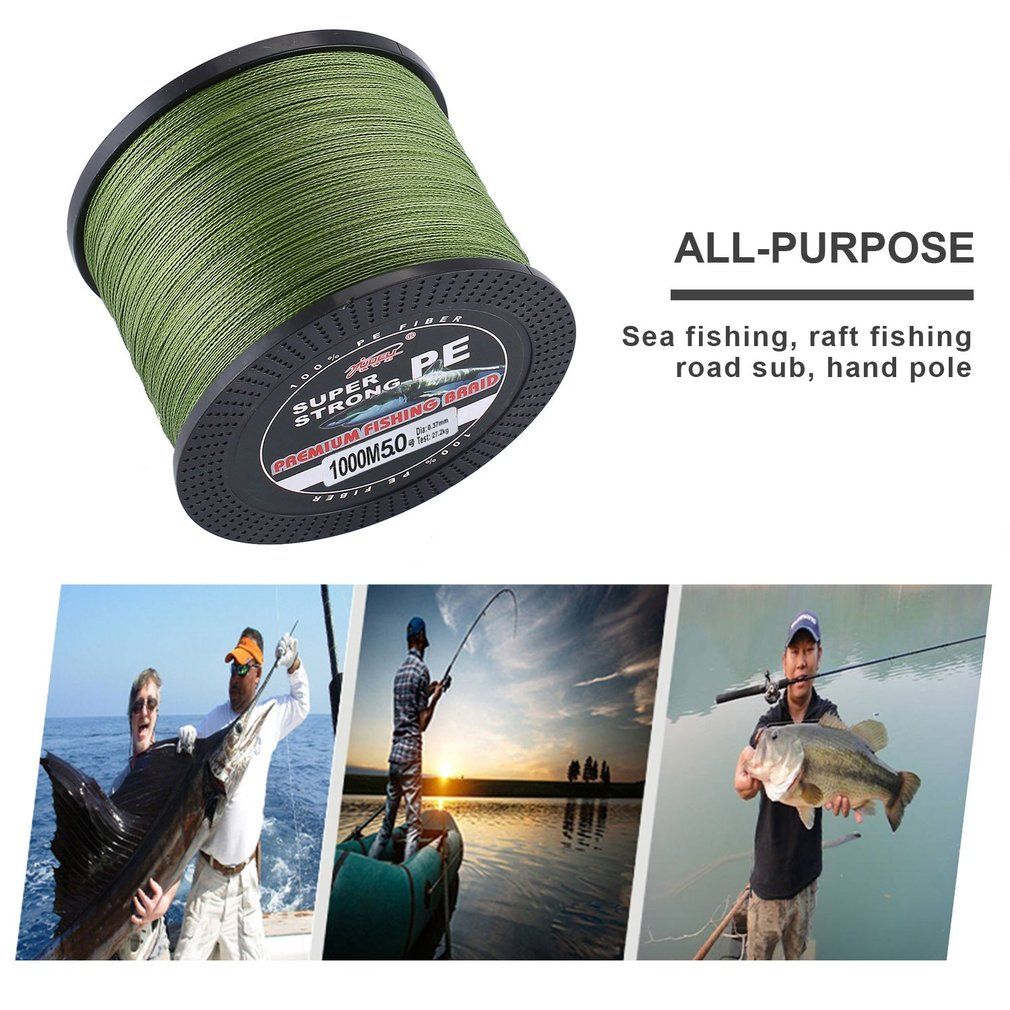 1000m PE Braided Fishing Line Abrasion Resistant 0.37mm 27.2kg Fishing Line Ar/my Green