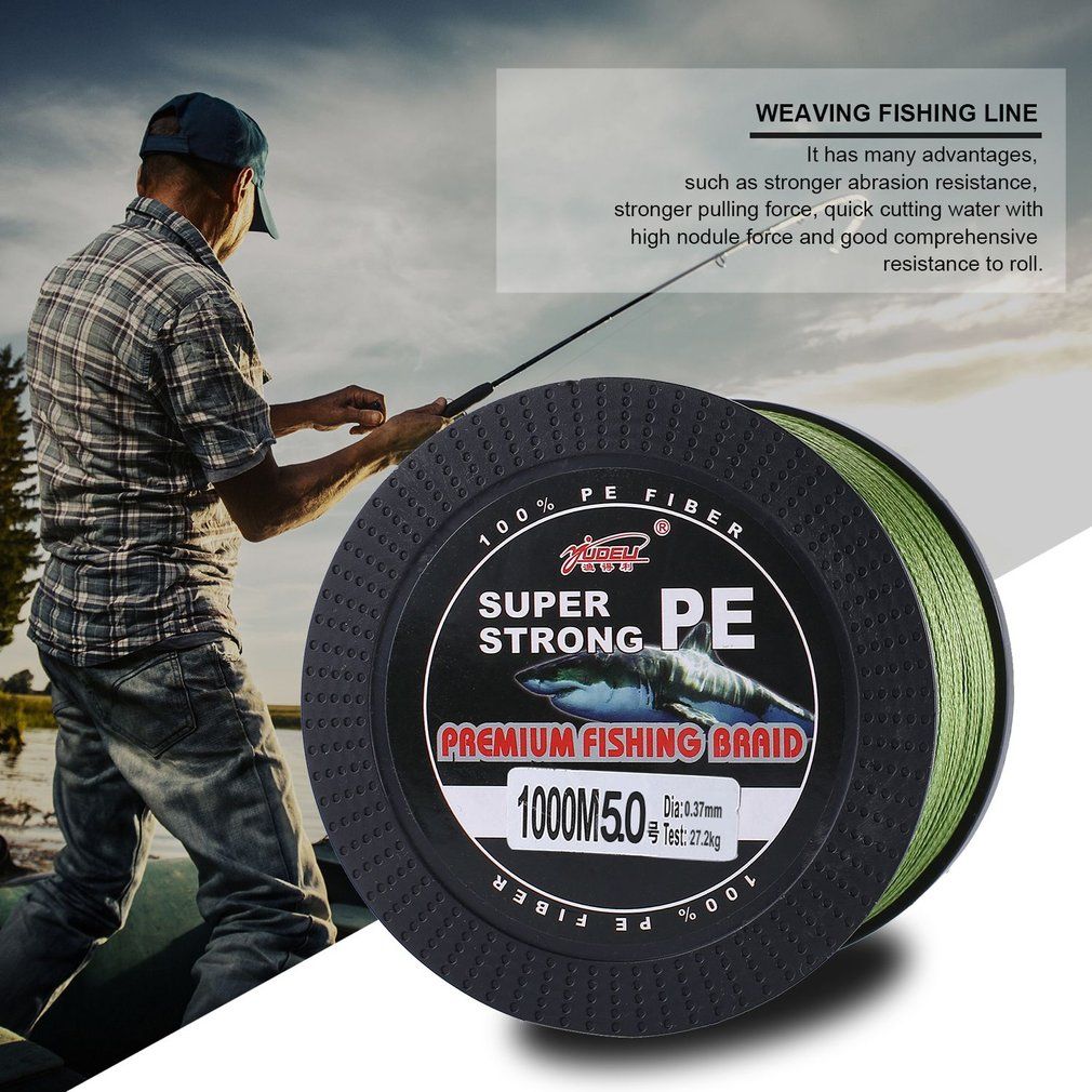 1000m PE Braided Fishing Line Abrasion Resistant 0.37mm 27.2kg Fishing Line Ar/my Green