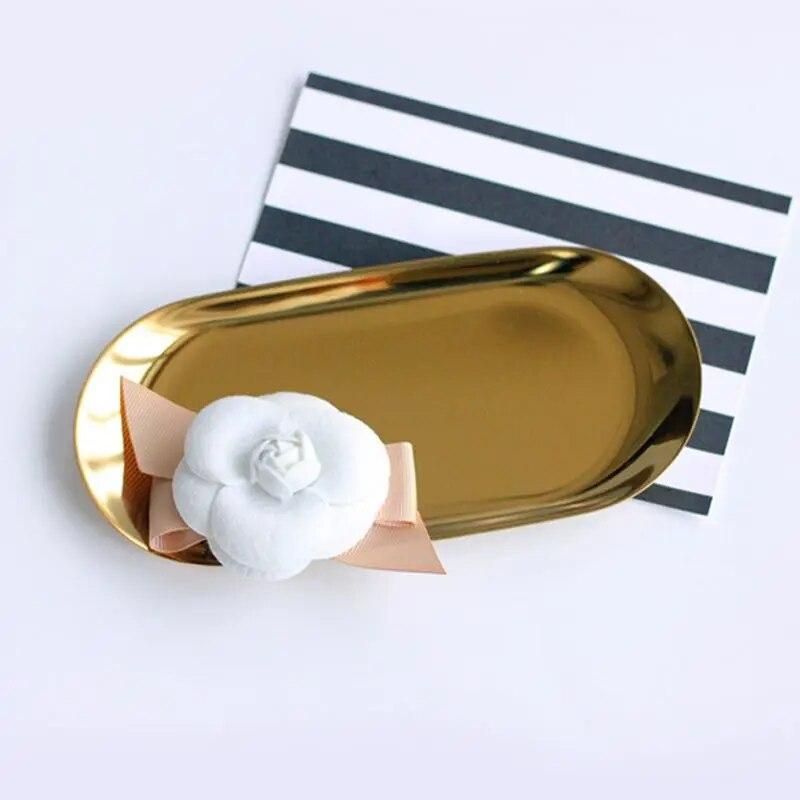 Metal Storage Tray Gold Oval Dotted Fruit Plate Small Items Jewelry Display Tray Mirror