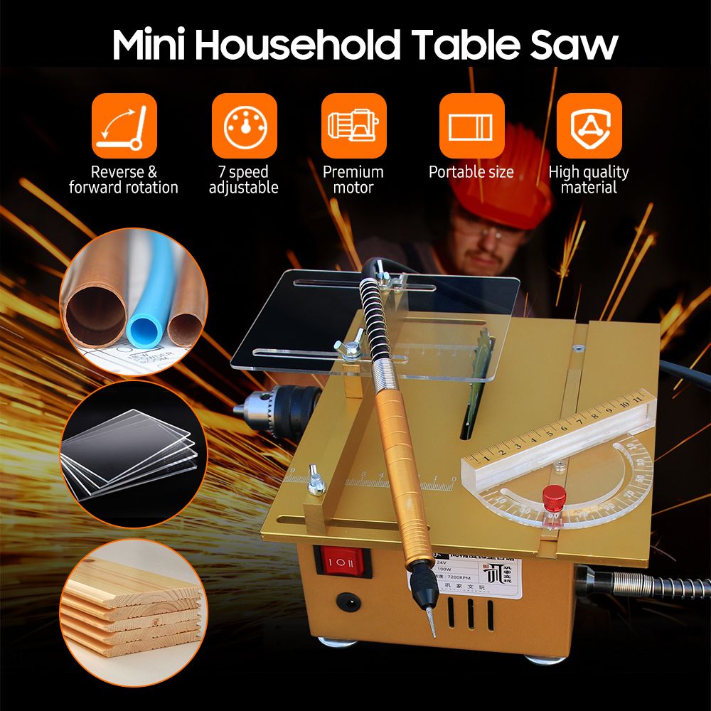 100W Mini Table Saw With Miter Gauge Multifunctional