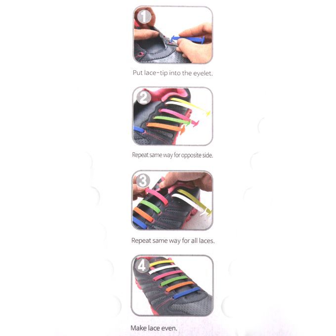 1 Set Black NO-TIE Silicone Shoelaces Sneakers Running Jogging Black