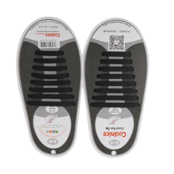 1 Set Black NO-TIE Silicone Shoelaces Sneakers Running Jogging Black