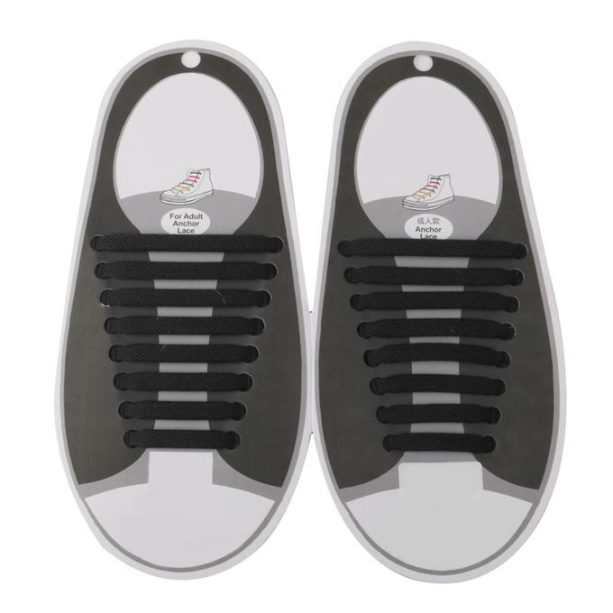1 Set Black NO-TIE Silicone Shoelaces Sneakers Running Jogging Black