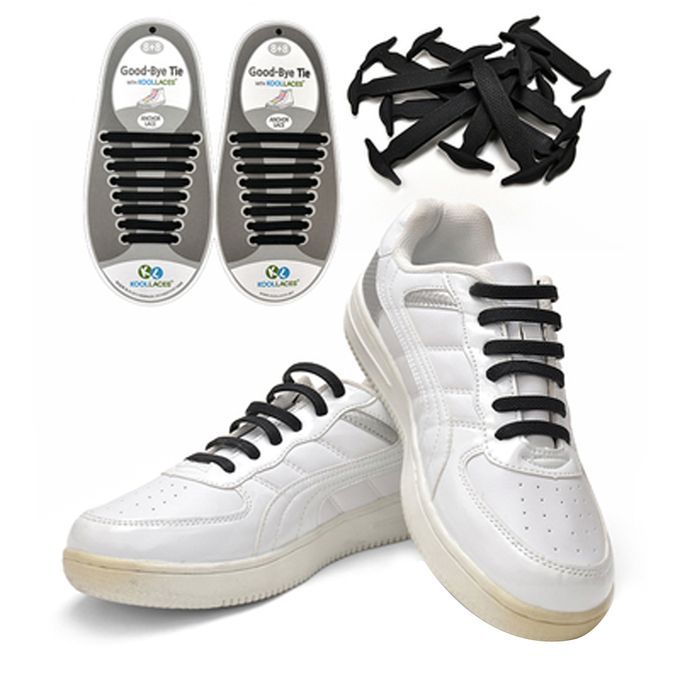 1 Set Black NO-TIE Silicone Shoelaces Sneakers Running Jogging Black