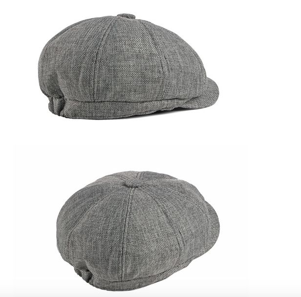 British  Men's Linen Octagonal Hat  Beret  Cap - Gray