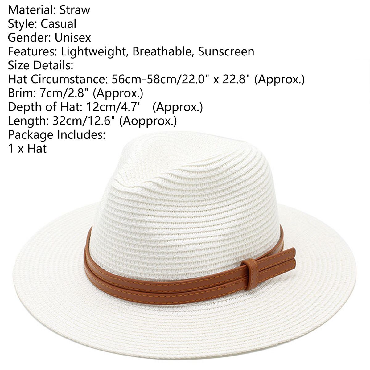 Men Hat   Sun Protection Wide Brim Panama White