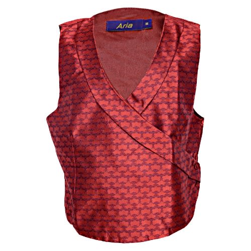 Wrap Around Men's Waistcoat With Lapel - Wine - Mwc-2810